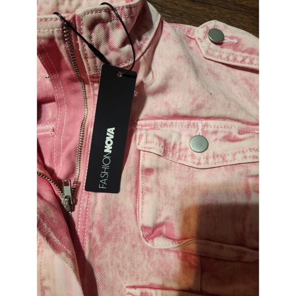 Fashion Nova Billie Cropped Jacket Womens Medium Pink Cargo Utility NWT New - Picture 7 of 10
